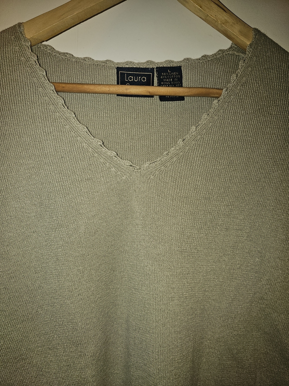 Laura Scott Linen And Cotton Blend V-neck Short Sleeve Sweater Beige Cream Scall